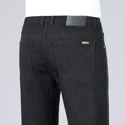Summer Lyocell Ultra-thin Jeans Men Straight Stretch Breathable Denim Pants Fashion Business Casual Male Trousers Black Gray