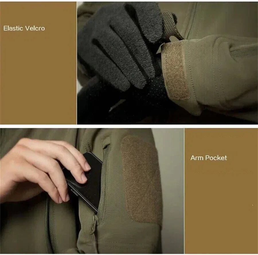 Winter Verdicken Männer Camo Anzug Wasserdichte Taktische Ausbildung Set Multi-tasche Mit Kapuze Jacke Fleece Hosen Outdoor Jagd 2-stück.