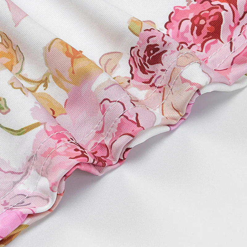 Damen-Kleid mit Blumendruck, Spaghettiträger, ärmellos, schmale Passform, Sommer, rückenfrei, langes Kleid für Party und Strand.