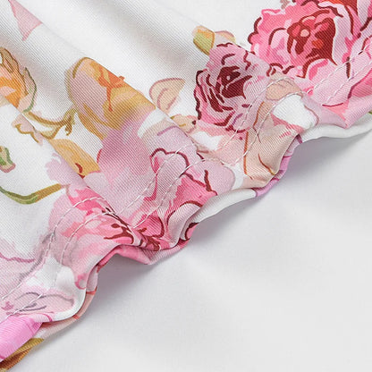 Damen-Kleid mit Blumendruck, Spaghettiträger, ärmellos, schmale Passform, Sommer, rückenfrei, langes Kleid für Party und Strand.