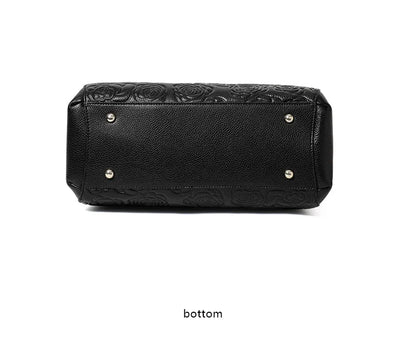 Leather handbag high sense handbag top layer leather rose pattern slung shoulder bag.