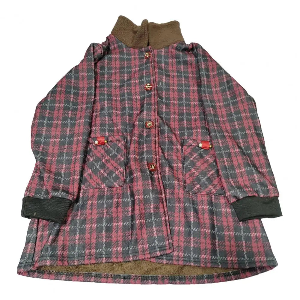 Frauen Plaid Mantel Karierten Winter Mutter Jacke Taschen drehen-unten Kragen einreiher Mid Länge Mantel Mid-aged frauen Mantel.