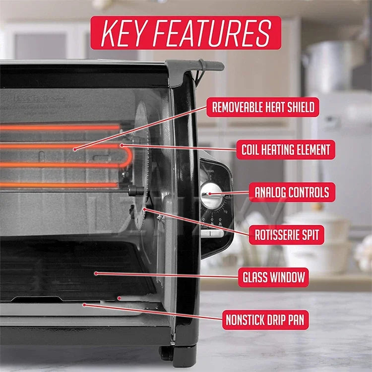 Electric oven 1000W Large capacity chicken oven 25-250℃ household oven knob temperature control.