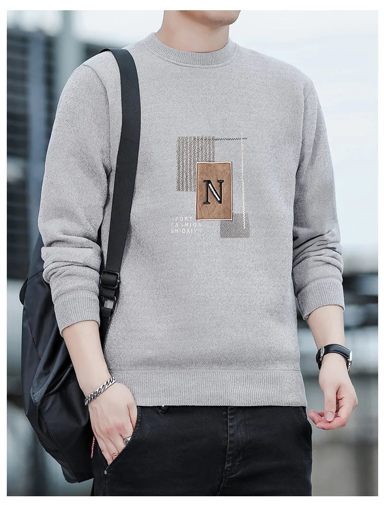 Men's Fleece Lined Pullovers Fashion Sweaters Autumn Winter Jumpers Fashion New Jersey Men's Clothes.
