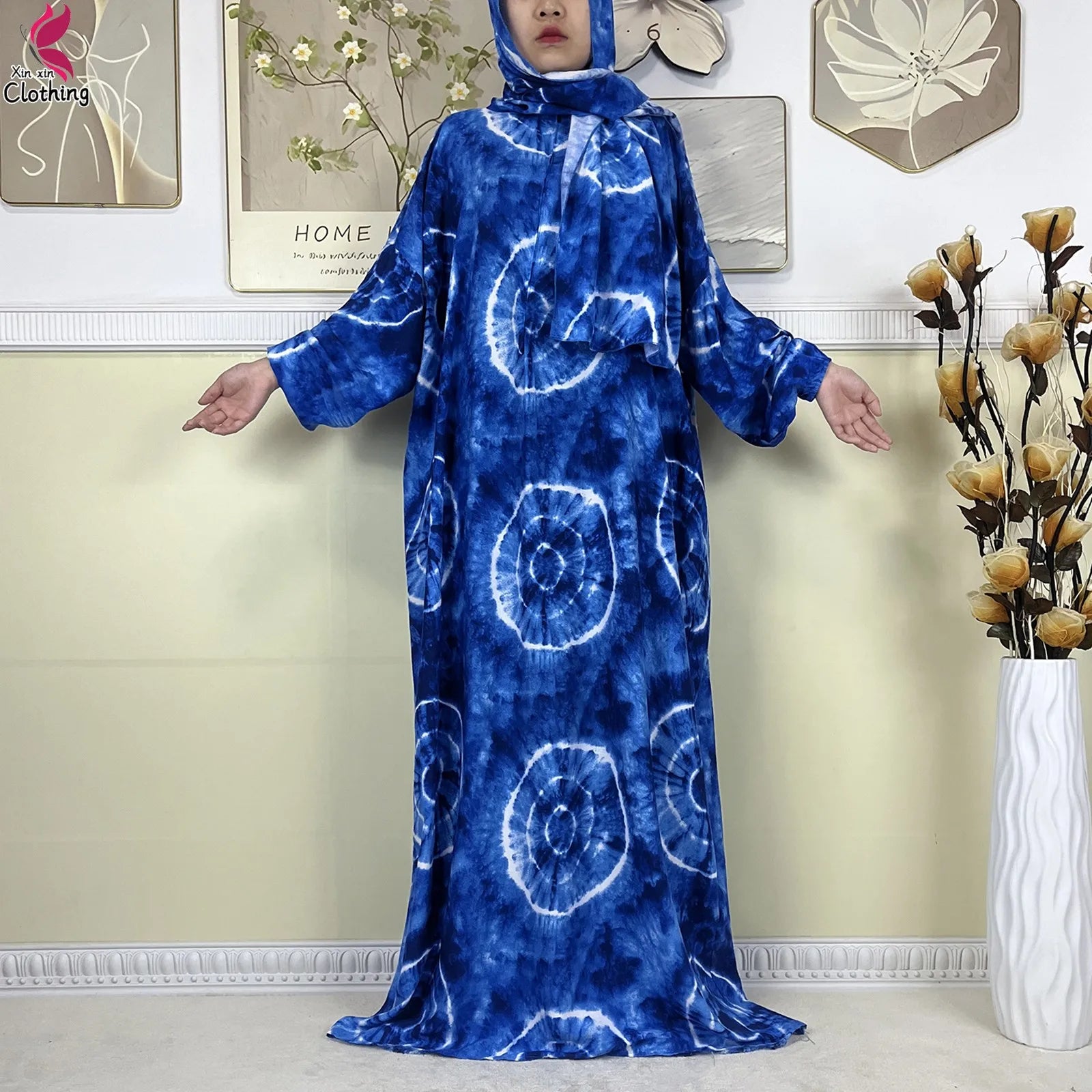 2025 New Muslim Abayas For Women Ramadan Prayer Garment Dubai Middle East Femme Robe Cotton Loose African Dress Turban Attached.