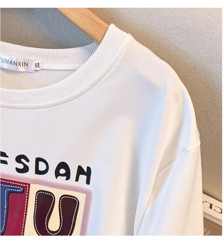 170 kg Plus Größe Damen Büste 170 Frühling Herbst Lose Langarm Druck Brief Pullover Sweatshirts 4XL 5XL 6XL 7XL 8XL 9XL.