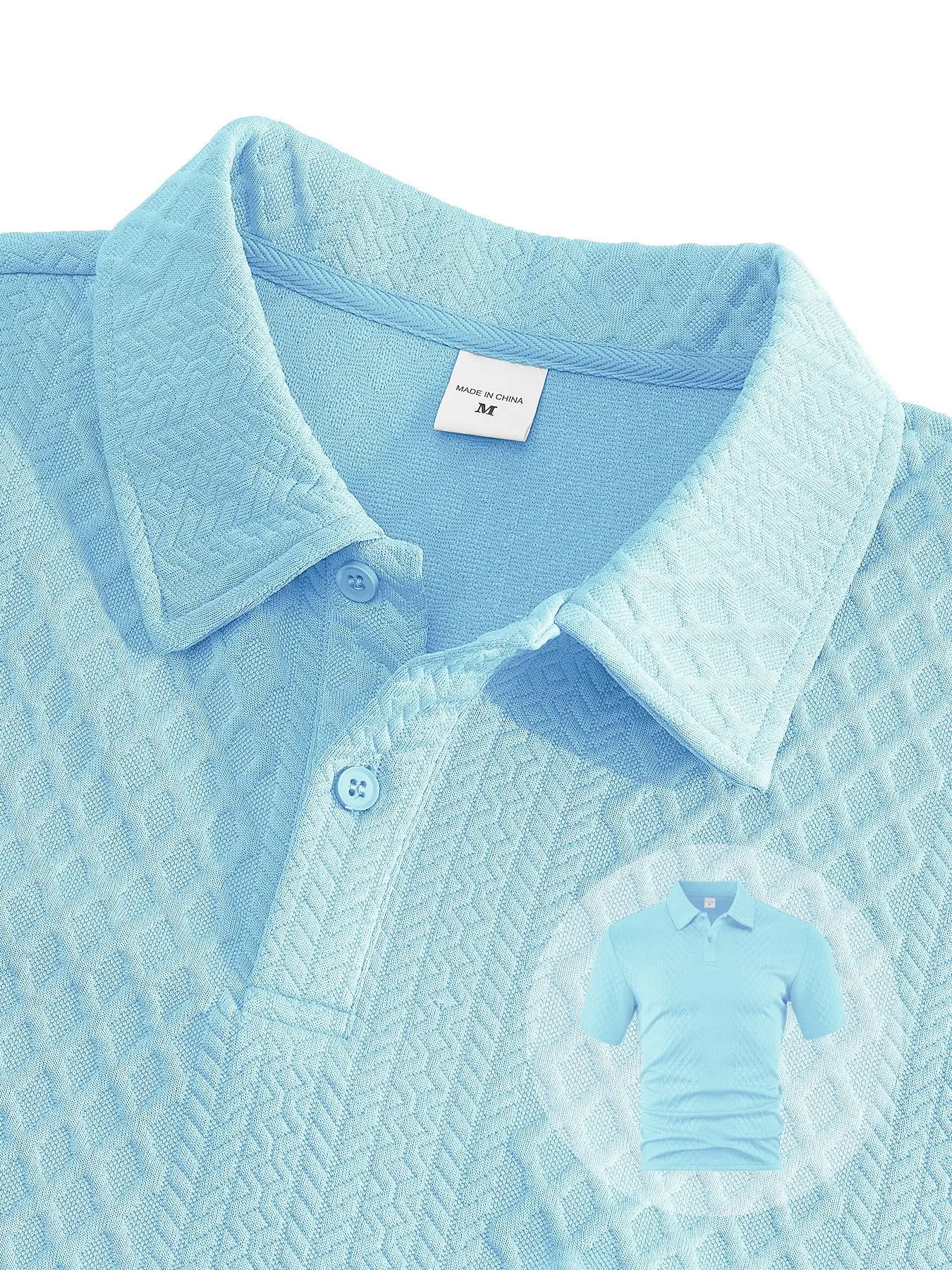 2025 Summer New Men's Casual Sportswear Polo Shirt With A Lapel, Men's Short-sleeved Shirt And Shorts, Jacquard Texture Suit.