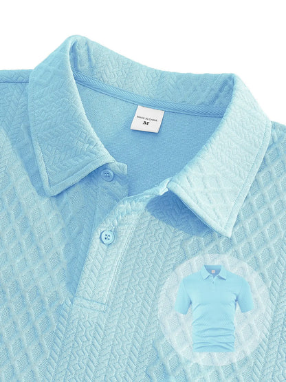 2025 Summer New Men's Casual Sportswear Polo Shirt With A Lapel, Men's Short-sleeved Shirt And Shorts, Jacquard Texture Suit.