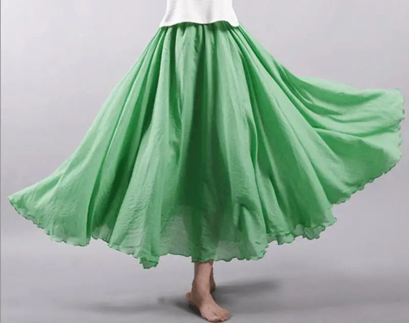 Frauen Elegante Hohe Taille Leinen Maxi Rock 2023 Sommer Damen Casual Elastische Taille 2 Schichten Röcke saia feminina 20 Farben SK53