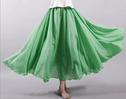 Frauen Elegante Hohe Taille Leinen Maxi Rock 2023 Sommer Damen Casual Elastische Taille 2 Schichten Röcke saia feminina 20 Farben SK53