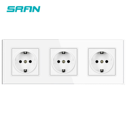 SRAN Eu-Steckdosen 220 V 16 A 82 x 82 mm Glas-Doppel-Dreifach-Wandstecker Russland Spanien Eingebautes Heimbüro