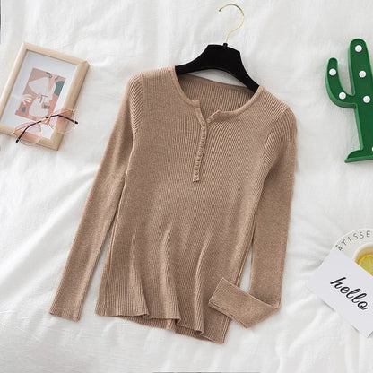 2026 weibliche Casual Tops Pullover Frauen Herbst Winter Gestrickte Dünne Pullover Feste Taste Volle Hülse V-ausschnitt Pullover