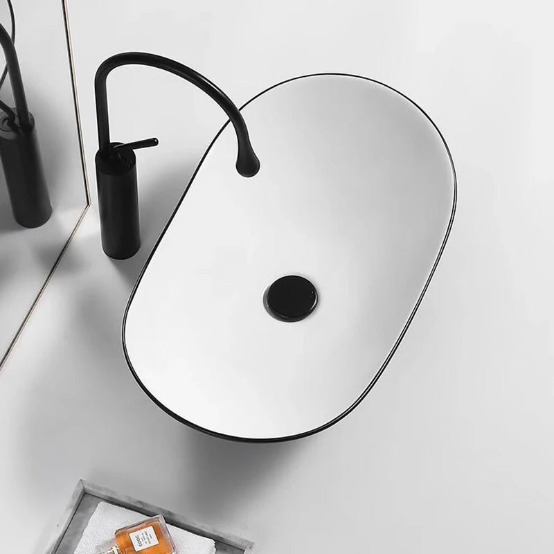 Nordic Keramik Gefäß Waschbecken Eitelkeit Schüssel Oval Badezimmer Tisch Waschbecken Toilette Balkon Kunst Becken Über Theke Sockel Waschbecken