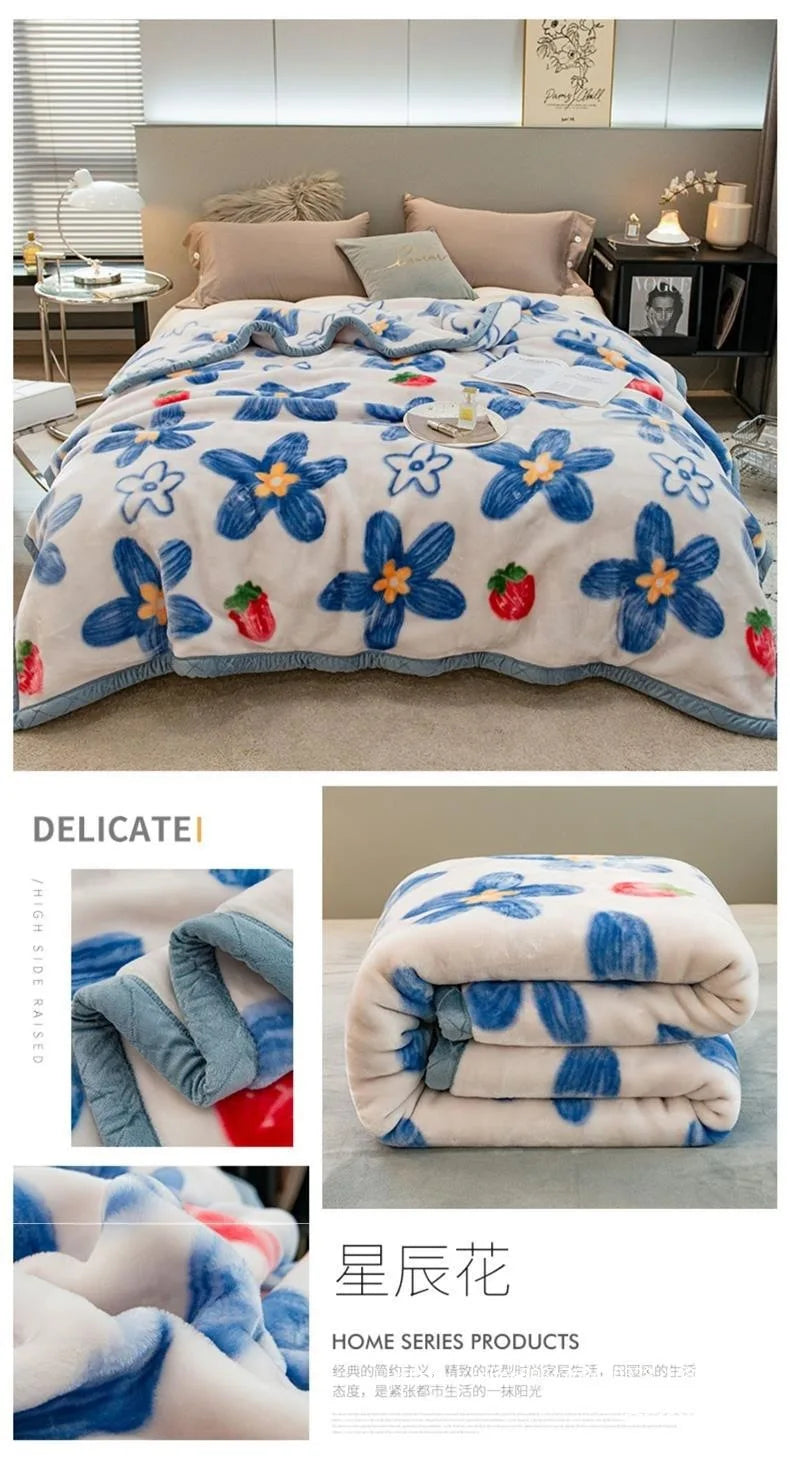 Thiened Double-layer Raschel Blanket Warm Coral Fce Wedding Blanket Single Double Bed Autumn Winter Warmth Cover Blanket.