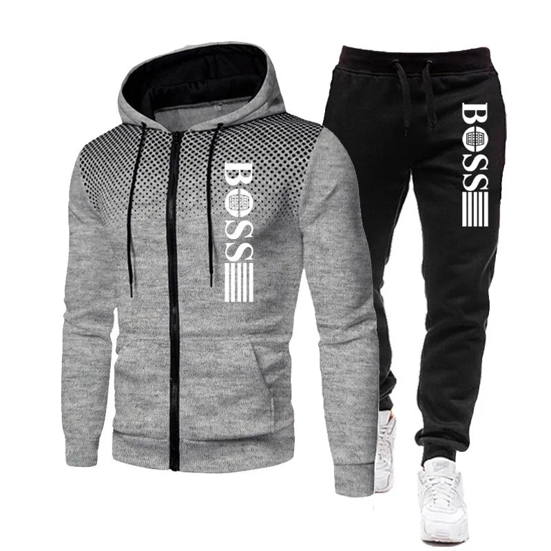 2025 New Men's zippered hoodie + Casual Pants Set for Autumn and Winter fashion Fitness and Warm sportswear Two-piece set