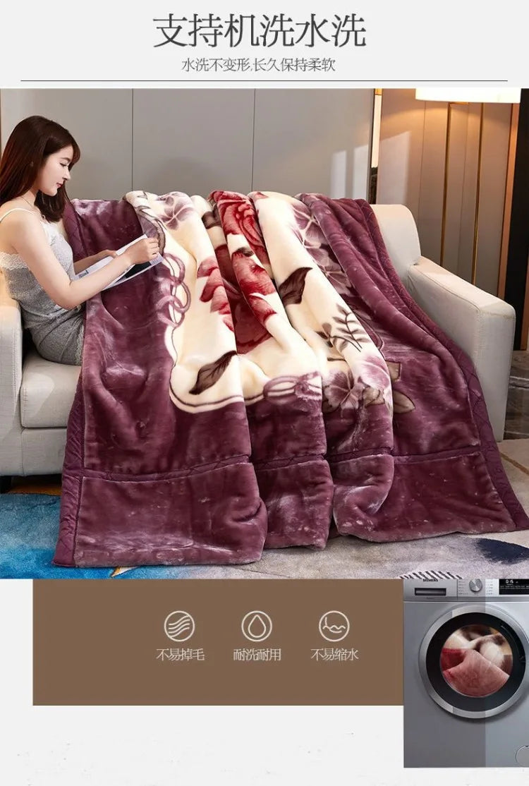 150x200cm Raschel Blanket Thick Double-layer Soft Plush Quilt Double Sided Velvet Winter Dormitory Office Sofa Warm Bed Sheet.