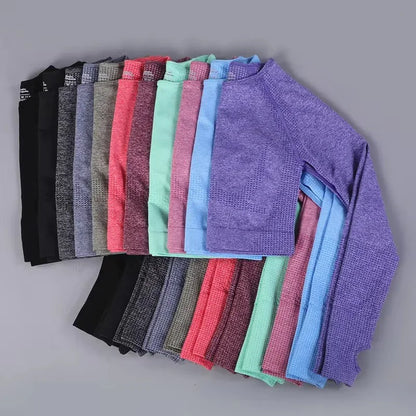 Long Sleeve Gym Crop Top Sports Yoga Top Women Seamless T-Shirts Fitness Crop Top Sport Active Wear Workout Athletic Shirts.