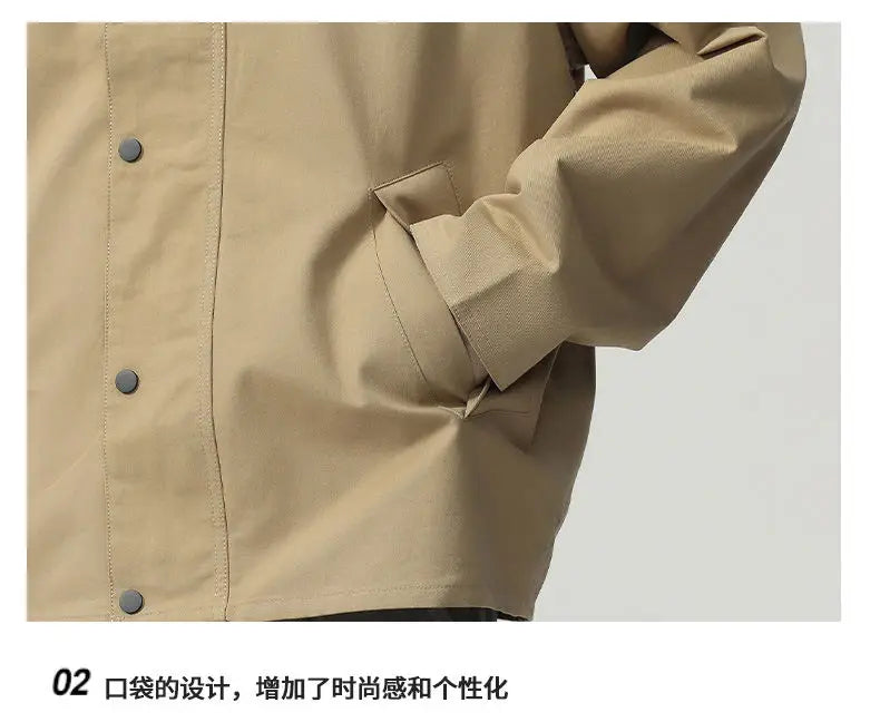 Lapel Jacket Men Spring Autumn Japanese Korean Streetwear Fashion Loose Casual Vintage Cargo Jacket Coat Outerwear.