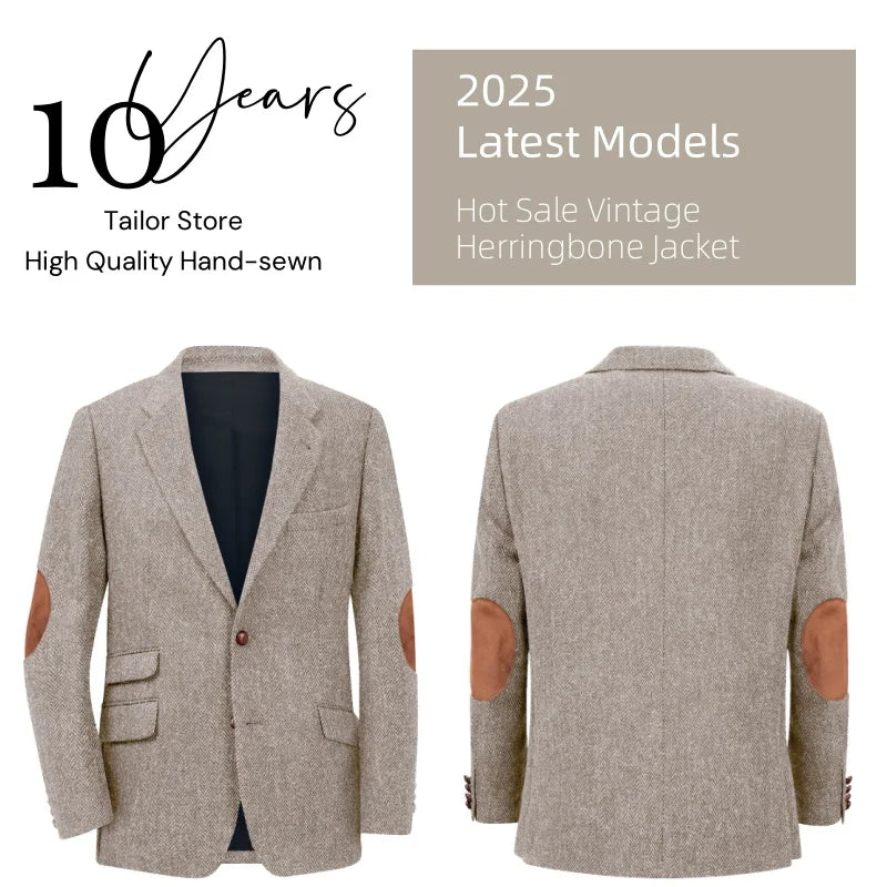Men's Blazer Herringbone Single Breasted Casual Elegant Man Suit Jackets Coat Men's Stage Clothing Clothing-for-men Male Clothes.