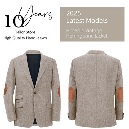 Men's Blazer Herringbone Single Breasted Casual Elegant Man Suit Jackets Coat Men's Stage Clothing Clothing-for-men Male Clothes.