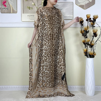 2025 New Beach Party Dress Soft Silk Fabric Loose Short Sleeve Dubai Women Vacation Dress African Abaya Islam Lady Casual Dress.