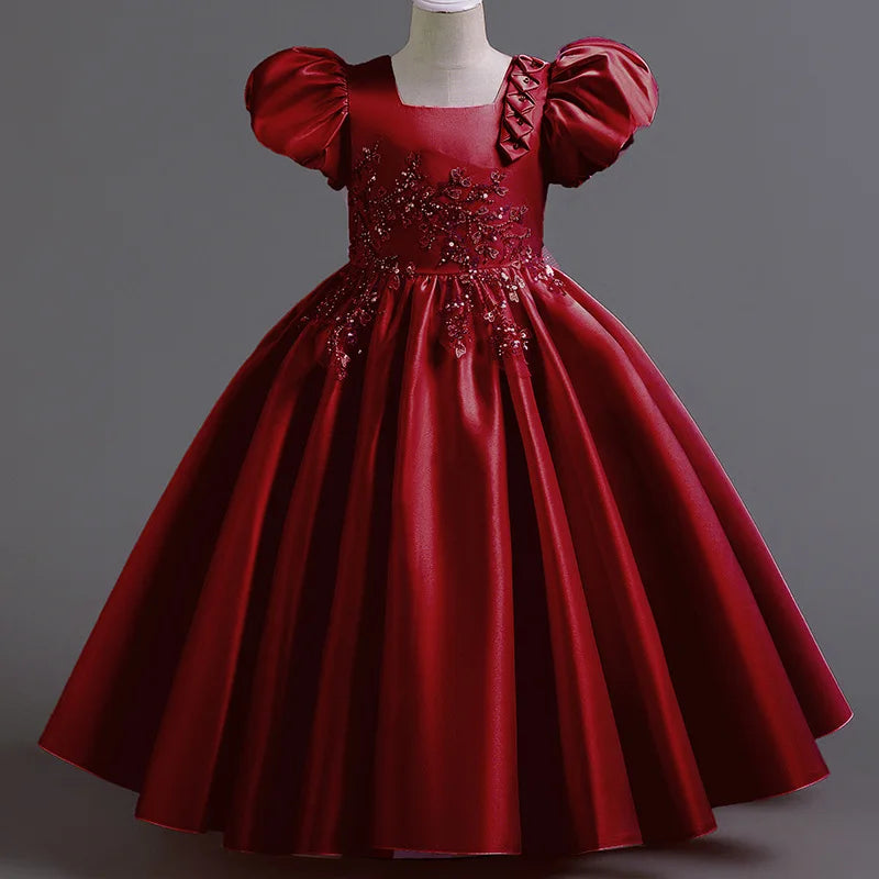 Prinzessin Mädchen Kommunion Geburtstags feier Tanz Leistung Pailletten schwarz Kleid Mädchen Hochzeit Brautjungfer Party Langarm Kleid.