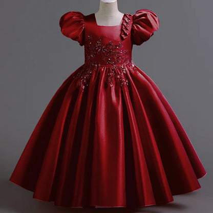 Prinzessin Mädchen Kommunion Geburtstags feier Tanz Leistung Pailletten schwarz Kleid Mädchen Hochzeit Brautjungfer Party Langarm Kleid.