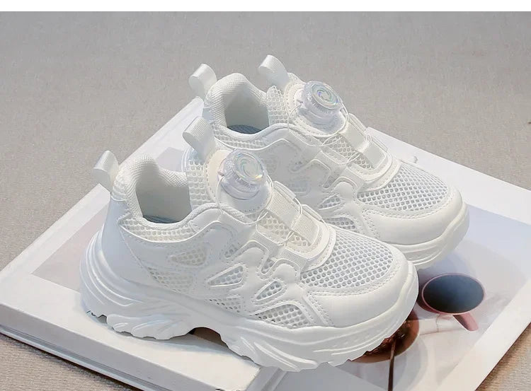 Kids Running Shoes Rotating Button Children Sports Shoes Mesh Breathable 2025 Brand New Children Sneakers Thick Comfortable.
