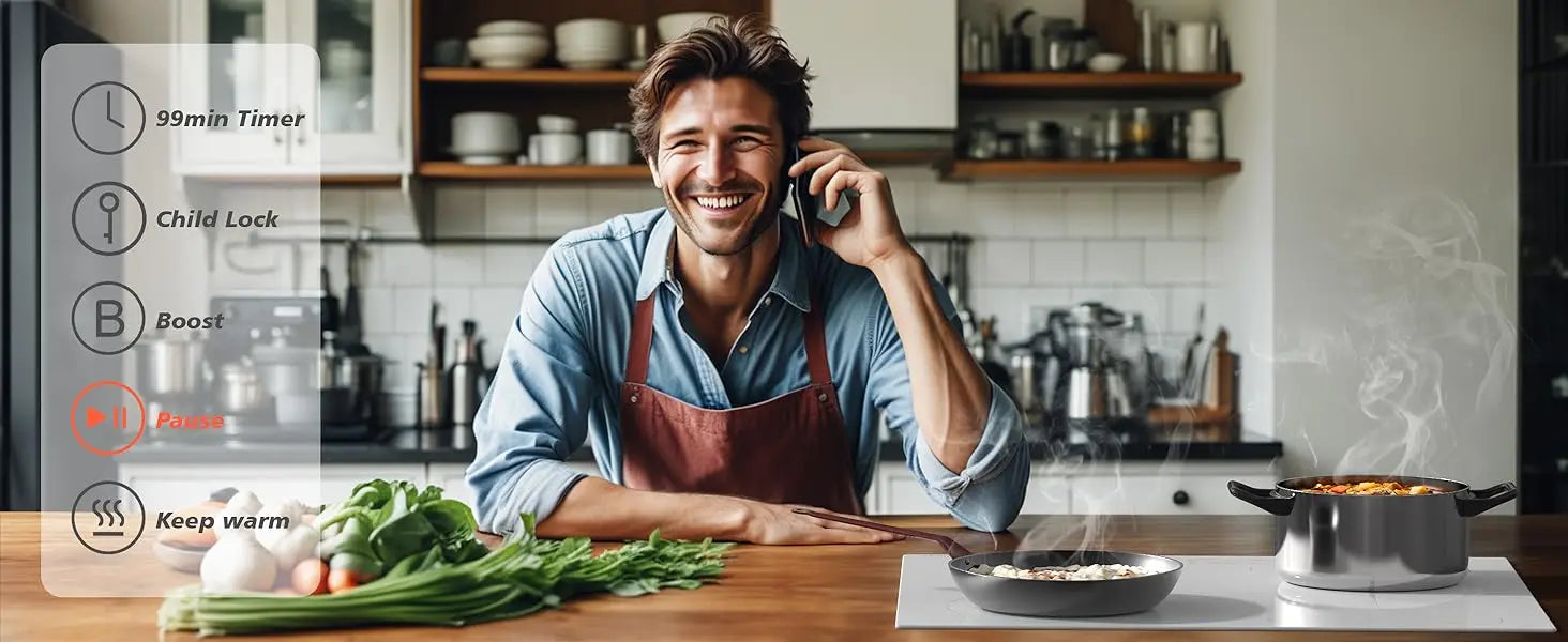 Karinear Induction Hob 4 Zones with Plug, 59CM, 3500W, White Ceramic Glass, Combination Zones, Sliding Controls, 9 Power Levels.