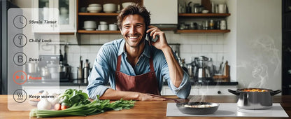 Karinear Induction Hob 4 Zones with Plug, 59CM, 3500W, White Ceramic Glass, Combination Zones, Sliding Controls, 9 Power Levels.