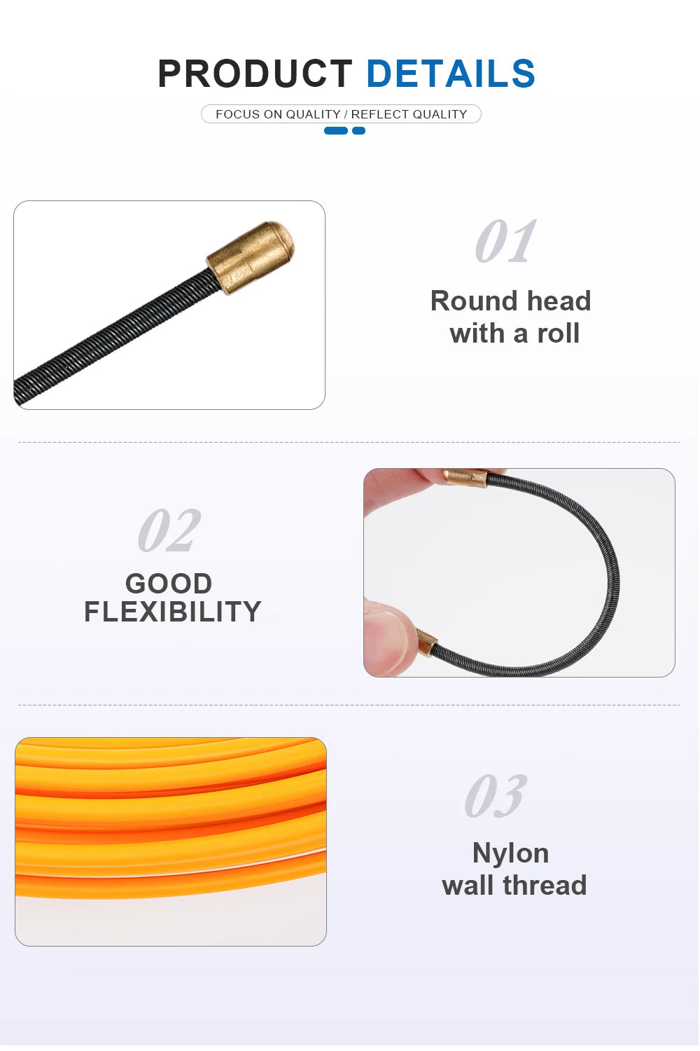 3mm 5M-50M Fiberglass Cable Puller Electrician Tape Conduit Ducting Wall Wire Threader Fish Guide Electrician Pushing Tape.