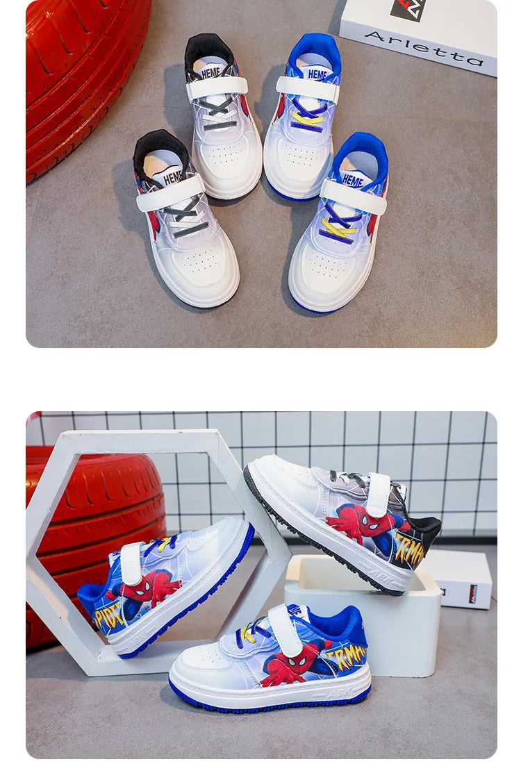 Disney Children's Casual Shoes Cartoon Boys' Breathable Fashion Sports Shoes Sneakers Pu Leather Blue White Shoes Size 26-37.