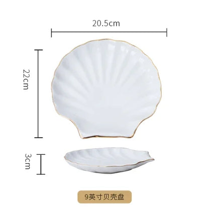 European Golden edged ceramic plate creative home serving plate special-shaped ceramic cutlery dinner plates fruit snack plates.