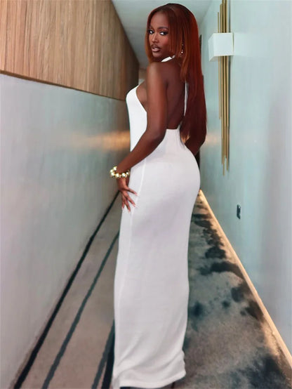 Seltsame Puss Sexy Frau Kleid Ärmellose Hohl Backless Metall Ringe Dünne Elastizität Einfache Party 2025, Sommer Trend Vestidos