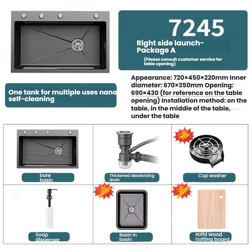 Stainless Steel Kitchen Sink Household Rice Grain Pattern Large Single Slot Wear Resistant Wash Dish Bowl Countertop Basin