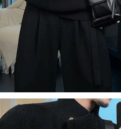 Vintage Trend Casual Autumn Winter New Men Turtleneck Solid Button Fashion Luxury Business Long Sleeve Pullovers Knitted Tops.