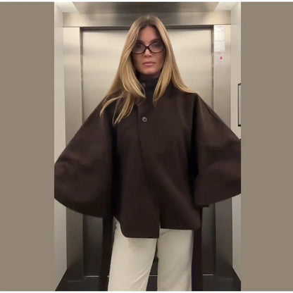 Damenmantel, kurze Cape-Mäntel für Damen, Gürtel, Mäntel aus Kunstwolle und Mischungen, Herbst-Winter, feste Mäntel, elegante Umhangjacke für Damen.