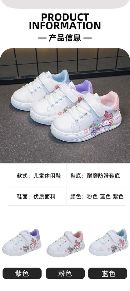 Baby Girls White Shoes Kids Casual Sneakers Cartoon Soft Breathable Fashion Children White PU Leather Shoes Size 26-37.
