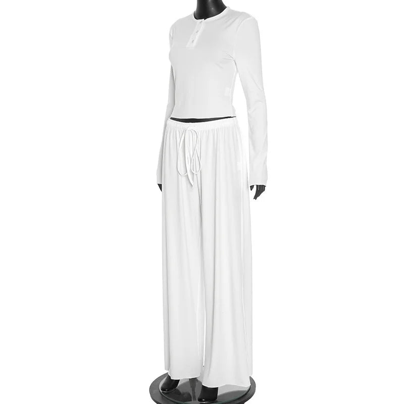 Blifanbo Casual Long Sleeve Crop Top Loose Long Pants 2 Pieces Set Women Autumn Slim Fashion Top And Long Pant Set Streetwear.