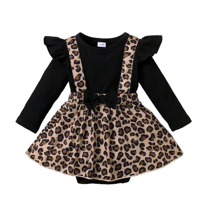 Neugeborene Stram pler Kleid Langarm Leopard Kleider mit Schleife Frühling & Herbst Stram pler Kleidung für Kleinkinder 0-18 Monate.