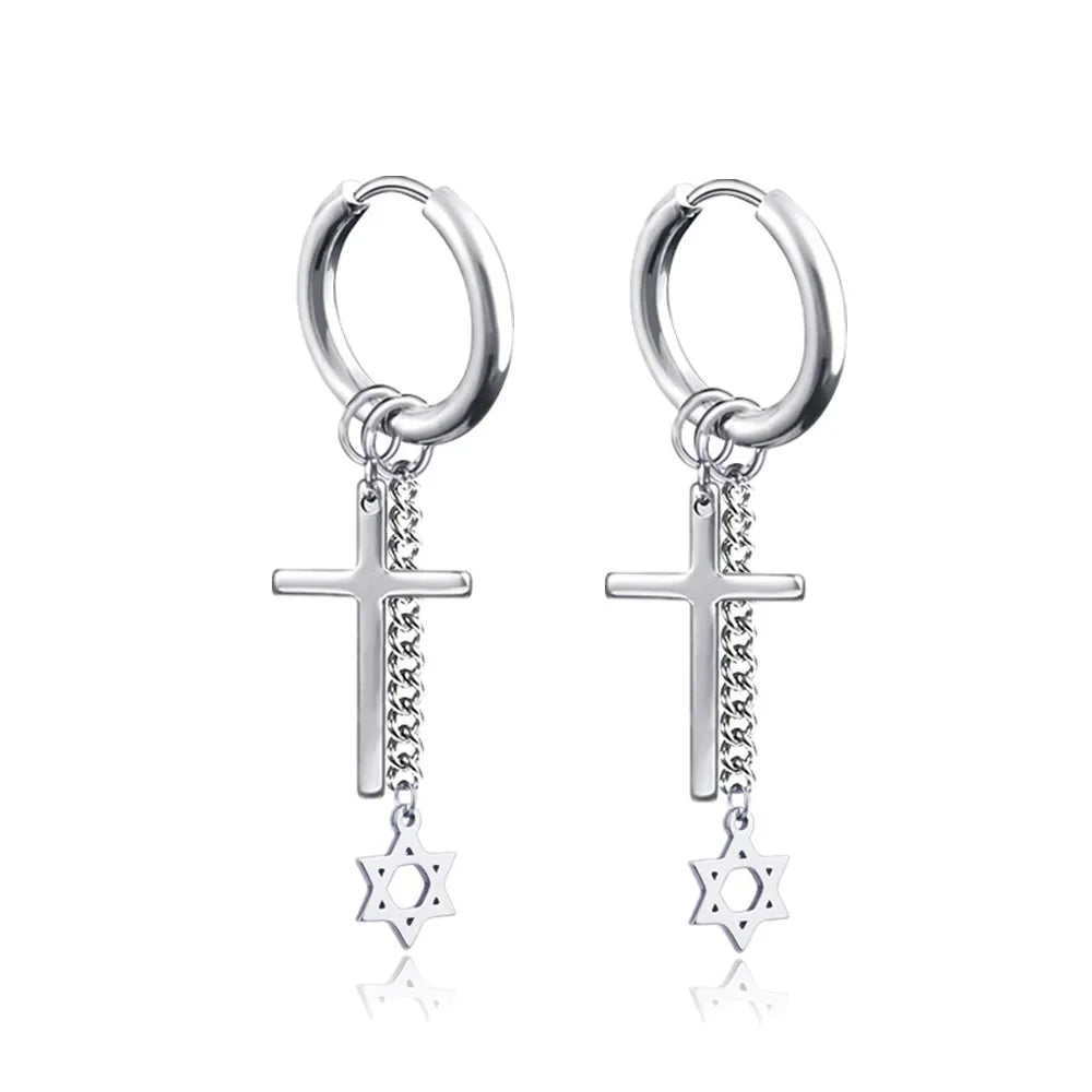 New Punk Stainless Steel Chain Hoop Earrings For Women Men 2023 Trendy Goth Pop Hip Hop Pendants Ear Jewelry Accessories Earring.