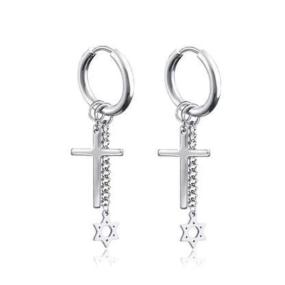 New Punk Stainless Steel Chain Hoop Earrings For Women Men 2023 Trendy Goth Pop Hip Hop Pendants Ear Jewelry Accessories Earring.