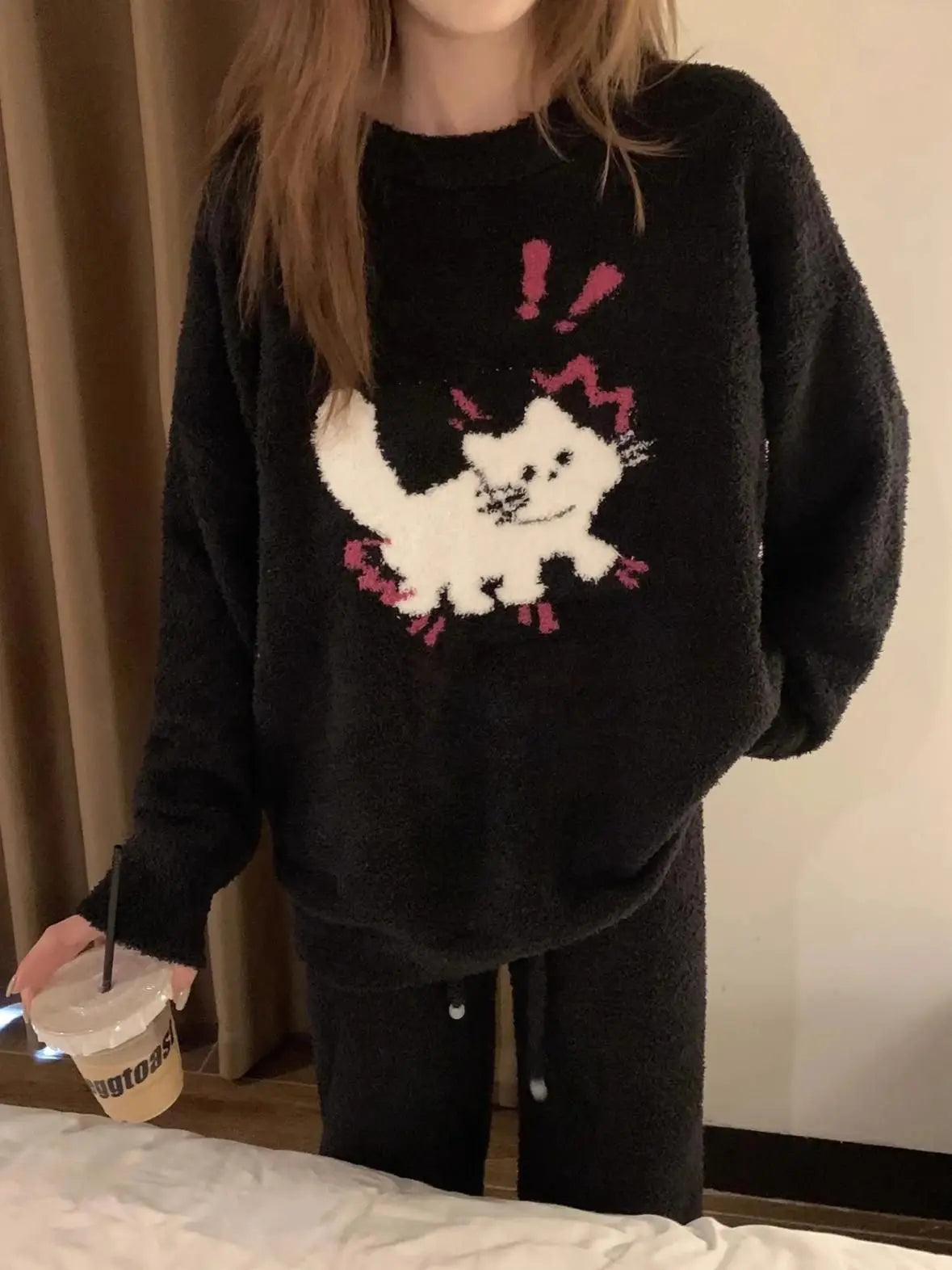 Kawaii Hello Kitty Pajamas Girl Sanrio Long-Sleeved Loungewear Sweet Young Student Girl  Warm Home Clothes Sleepwear Set