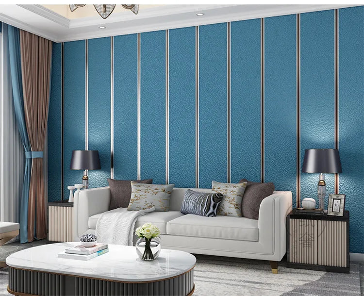 Hirschhaut Samt horizontal gestreifte Tapete Wohnzimmer Schlafzimmer gestreifte Film- und Fernsehwand 3D-Relief verdickte Tapete