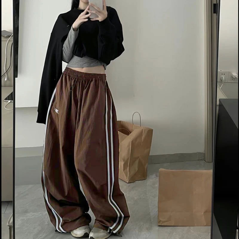 Y2K Vintage Frauen Lose Hosen Übergroßen Hip Hop Kordelzug Tasche Mode Chic Cargo Pant Casual Büro Dame Baggy Neue Hosen.