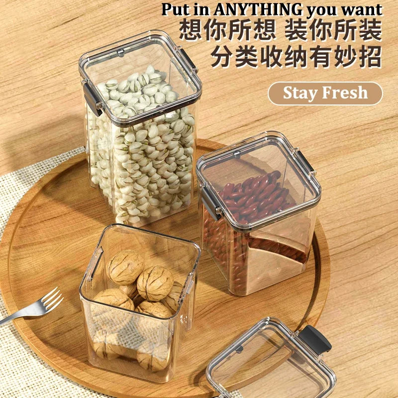 Food Box Storage Container With Airtight Lid Condiment Organizer Plastic Dispenser Jar Hermetic Kitchen Cereal Snack Spaghetti.
