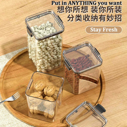 Food Box Storage Container With Airtight Lid Condiment Organizer Plastic Dispenser Jar Hermetic Kitchen Cereal Snack Spaghetti.