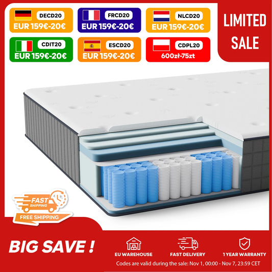 Taschenfederkernmatratze 25cm H3 - 7-Zonen mit Diatomenschaum & orthopädischem Support