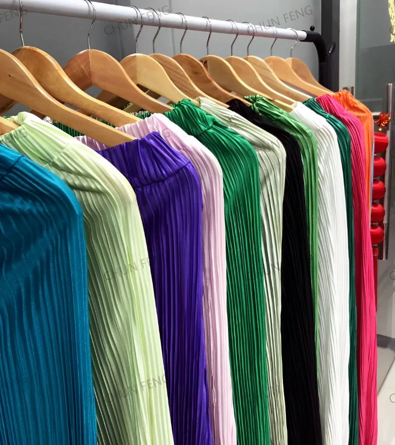 2024 Spring Autumn Women's New Solid Color Button Shirt Long Sleeve Drop Feel Loose Soft Wrinkle Casual Two Piece Set.