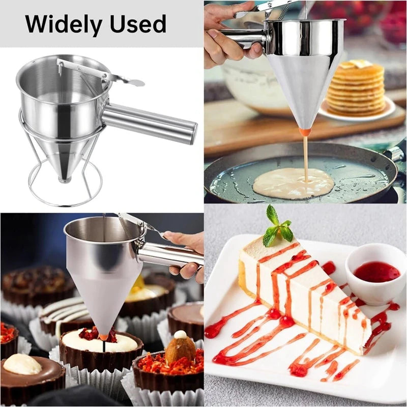 1200/600ml Stainless Steel Funnel Dispenser with Rack Cupcake Pancake Batter Maker Octopus Fish Ball Home Kitchen Baking Tools.